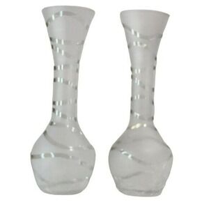 Set of 2 Vintage Matte Crackle Glass Vases Decorative 7.7"H x 3"W
